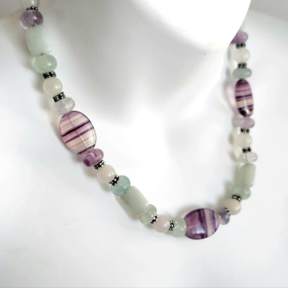 VTG natural Fluorite gemstone handmade necklace 19" - Picture 13 of 14